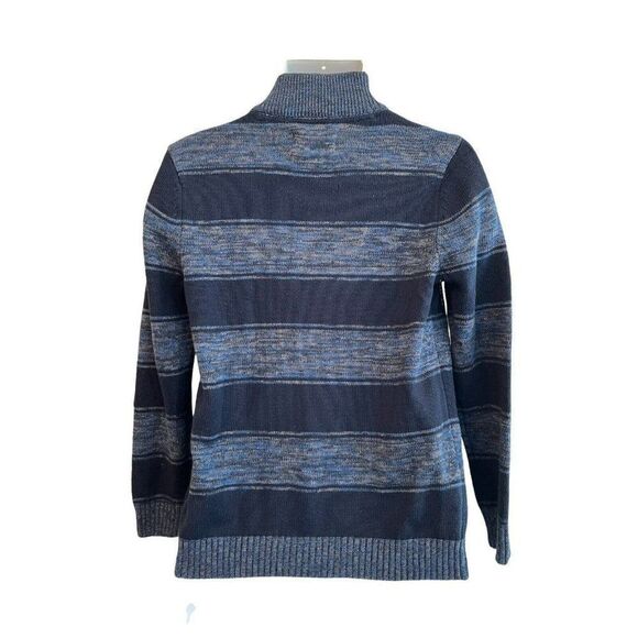 Urban Pipeline Men's Large Mock Turtleneck Three Button Sweater Gray Blue Stripe - Picture 2 of 4